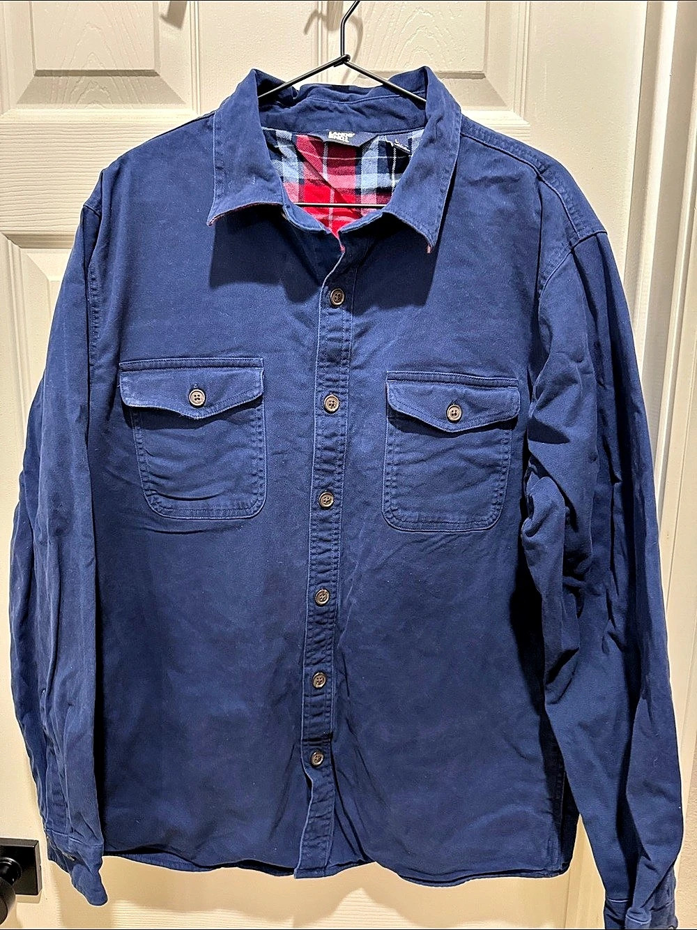 Lands' End Flannel Lined Heavy Work Shirt Jacket Men's Plaid-Lined Button Down